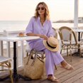 thumbnail image 6 of Women's Waffle Sets 2 Piece Batwing Sleeve Button Down Shirt Pants Outfit Casual Summer Vacation Clothing Light Purple XL, 6 of 7