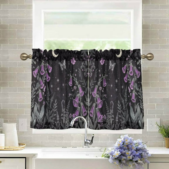 Yayeee Kitchen Curtains Light Filtering 27"x24" Rod Pocket Short Cafe Window Panel, Gothic Floral Print