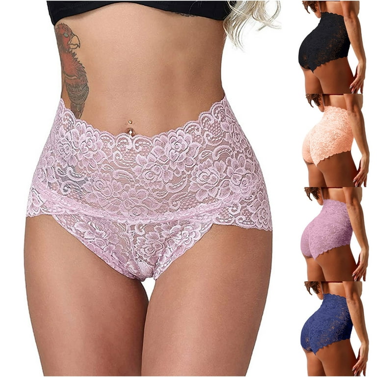 qolati Silk String Bikini Panties for Women Sexy High Waist Underwear Thin  Hollow Lace Buttock Padded