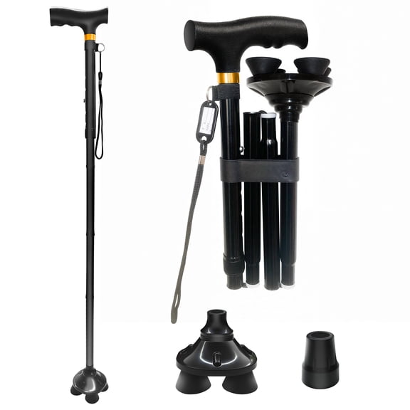 CISILOV Folding Walking Cane, Height Adjustable Lightweight Walking Cane, Collapsible Walking Stick for Seniors Women & Men, Black