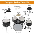 thumbnail image 5 of 5-Piece Drum Set, Complete Kit with Bass Drum, Tom, Snare, Hi-Hat, Cymbal & Pedal, 16in Full Drum Set with Drumsticks and Stool, Black, 5 of 7