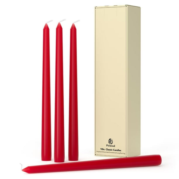 Juego de 4 velas cónicas rojas Pickood, sin goteo, sin perfume