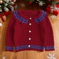 thumbnail image 5 of Krdevn Christmas Decorations,Girls Knit Cardigan Sweater with Striped Collar Preppy Style Outerwear Soft Yarn Top for Baby and Toddler Casual Wear,Size:18-24 Months, 5 of 9