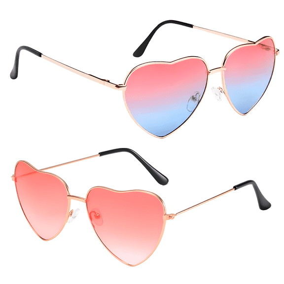 2pcs Heart Shaped Frame Glasses-Gradient Pink Upper Pink and Lower Blue
