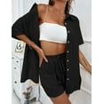 thumbnail image 3 of Yumcute Women Summer Cotton Linen Short Sets 2 Piece Shorts Top Lounge Beach Vacation Two Piece Outfits Tracksuits, 3 of 14
