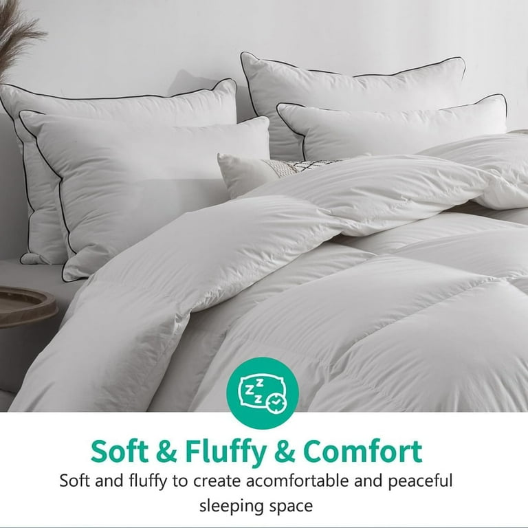 APSMILE Queen Size Feather Down Comforter - Ultra Soft All Seasons 100%  Organic Cotton Feather Down Duvet Insert Medium Warm Quilted Bed Comforter