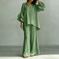 thumbnail image 5 of Aimik Womens 2 Piece Outfits V Neck Flutter Sleeve Blouson Top and Wide Leg Pants Set Summer Vacation Casual Outfits, 5 of 5