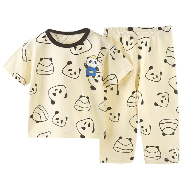 Odeerbi 1-8 Años Niño Niña Conjunto de Verano Pijama de Algodón de Manga Corta Pantalón Conjunto de Dos Piezas de Ropa Interior Estampada