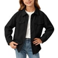thumbnail image 5 of Wilark Girls Fall Corduroy Shirt Jackets Lightweight Long Sleeve Collared Casual Trendy Loose Fit Kids Shackets with Pockets Black 6, 5 of 7