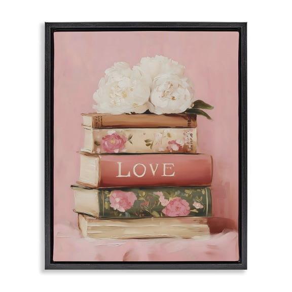 Stupell Industries Glam Book Love with Peonies Black Floating Frame Canvas Art, 17 x 21, by Arlington Prints