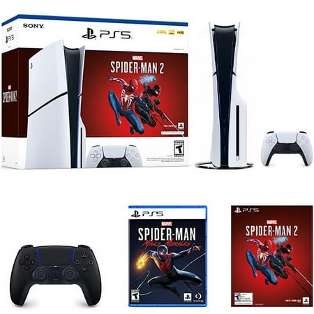 PlayStation 5 Slim Console Marvel’s Spider-Man 2 Bundle + Extra PlayStation 5 DualSense Wireless Controller Midnight Black+ Marvel's Spider-Man: Miles Morales for PlayStation 5