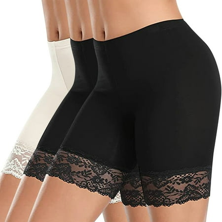 Lmnyox 3 Pack Women s Lace Under Shorts Stretchy Seamless Boyshorts Panties Breathable High Waist Panties for Under Dress