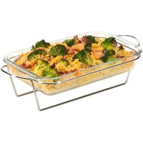 Borosilicate Glass Casserole Dish, 10 x 6.5 Inch Oven & Microwave Safe Rectangular Baking Pan, Durable Clear Glass Bakeware with Stand