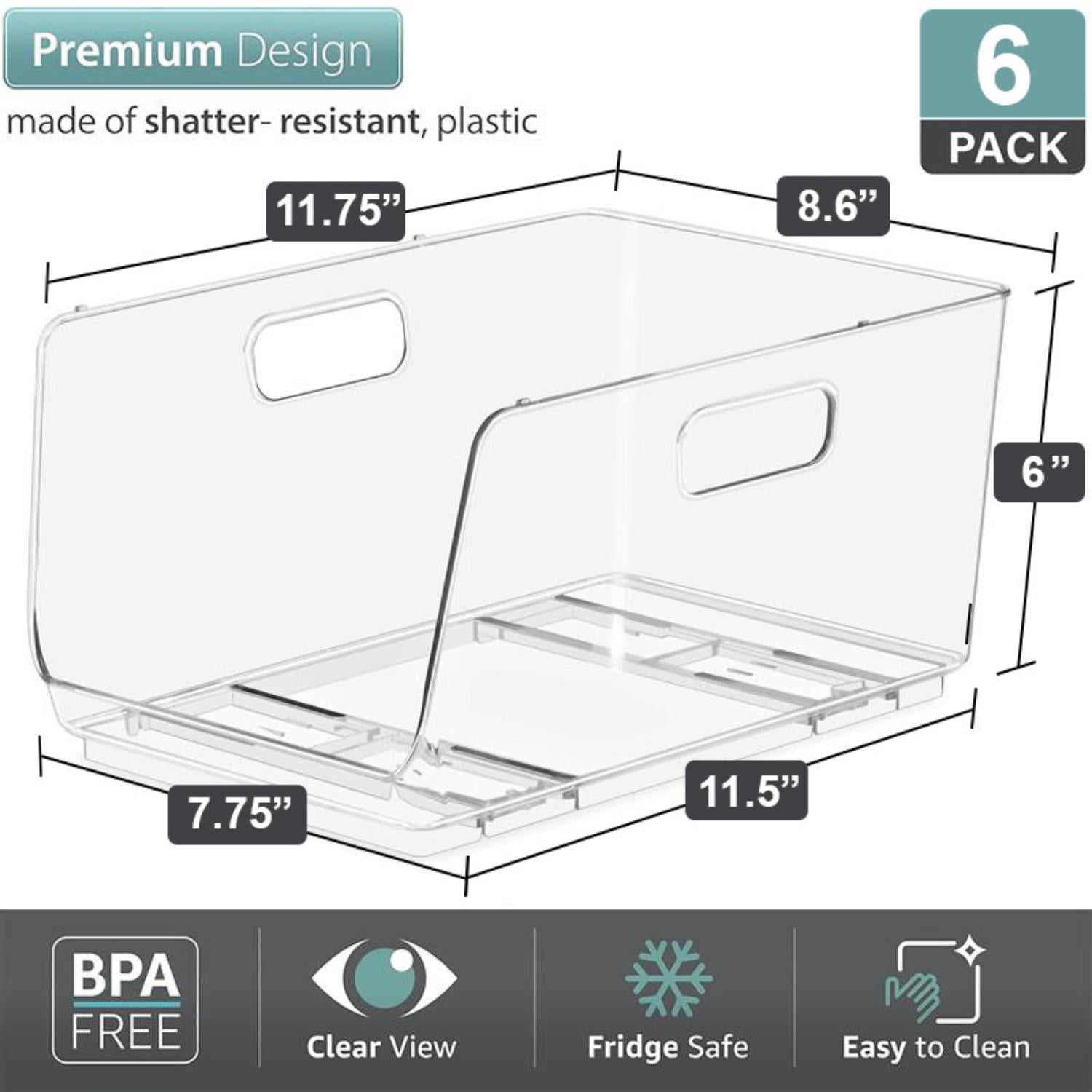 Sorbus Clear Stackable Storage Bins, Medium Open-Front Acrylic Pantry Organizers, 6 Pack