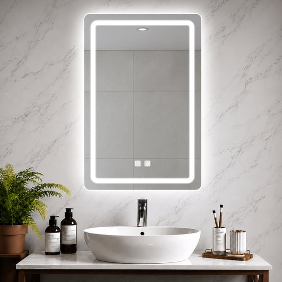 WARM&LOVE 20x28 Inch LED Bathroom Mirror, Anti-Fog Vanity Mirror with 3 Color Adjustable Light, Touch Control, Wall Mounted