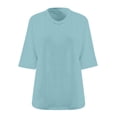 thumbnail image 5 of Bovxnpu 3/4 Length Sleeve Womens Tops, Plus Size Cotton Casual Blouses for Women, Women's Oversized V-neck Short Sleeved Solid Summer Base Shirt Sports T-shirt XXXXL, 5 of 6