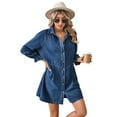 thumbnail image 1 of Qudderr Robe en Jean pour Femmes Robe Chemise à Boutons pour Femmes Robe en Jean à Manches Longues Patchwork pour Printemps Automne P-TG, 1 of 8