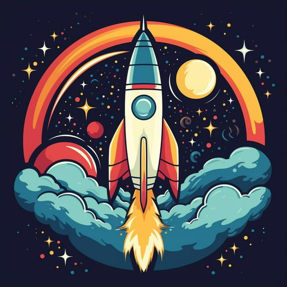 Cartoon Rocket Flying to Space DIY 5D Diamond Art Painting by Number Kits for Adults Paint with Full Drill Round Diamond Gems Painting Art Craft for Home Wall Decor 15.8x15.8in