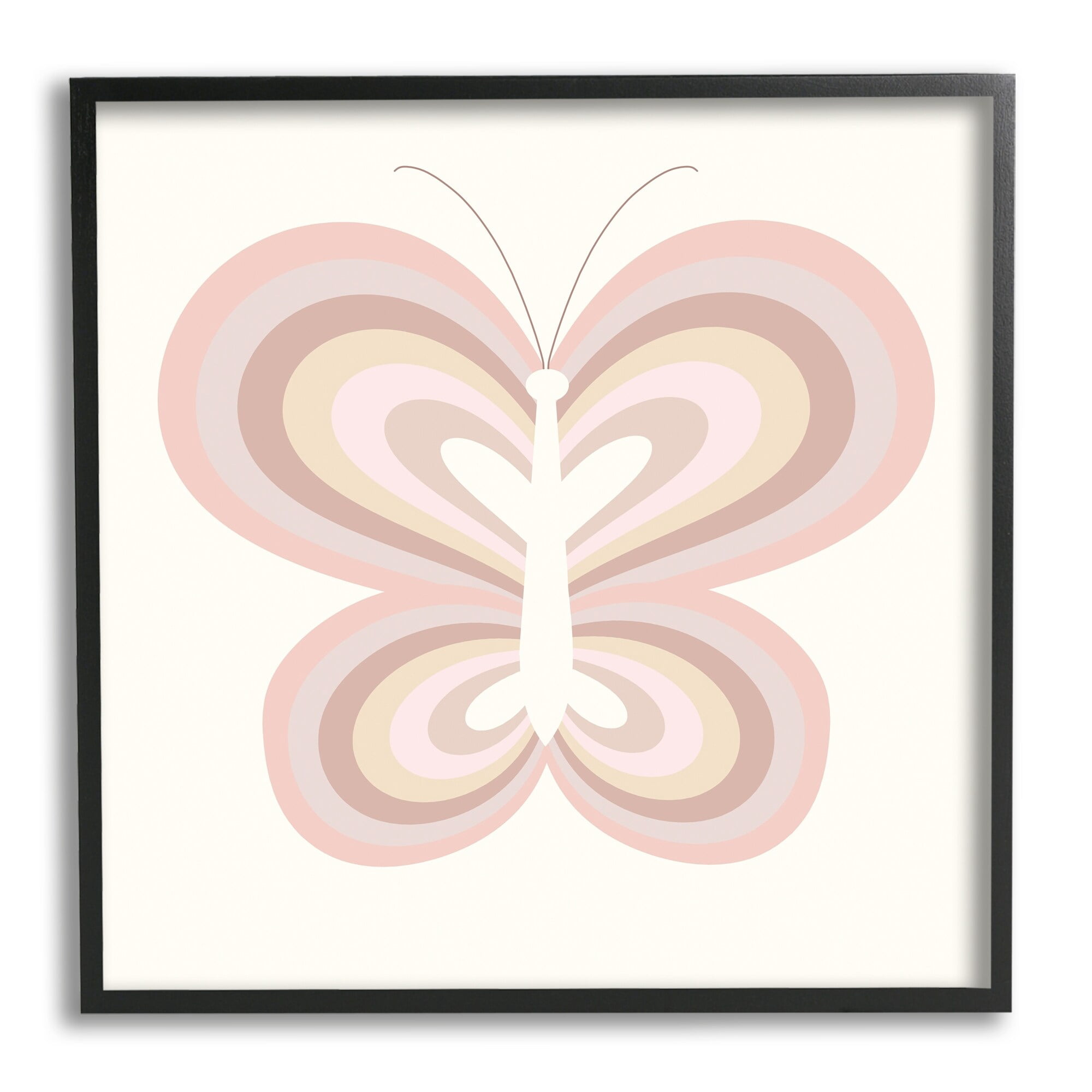 Stupell Industries Kids' Pink Butterfly Illustration Striped Rainbow Wings Graphic Art Black Framed Art Print Wall Art, 17x30, by Daphne Polselli
