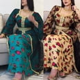 thumbnail image 5 of Women Ramadan Arab Dubai Ethnic Maxi Dress Embroidery Lace Long Sleeve Muslim Kaftan Floral Print Mesh Belted Eid Mubarak Turkish Robe Gown, 5 of 19