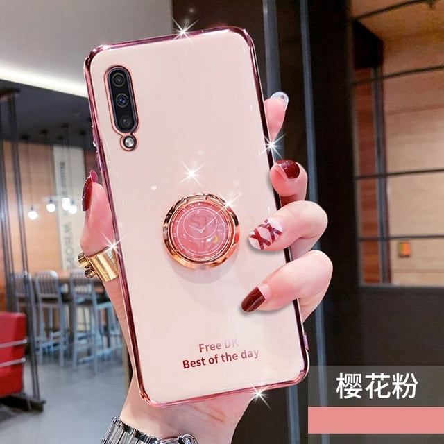 Funda de teléfono con soporte de anillo chapado de lujo para Samsung Galaxy A50 A70 A30 A20 A02 Galaxi A7 2018 A20s A11 A01, funda de silicona con soporte Tan Jianjun unisex