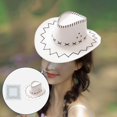 thumbnail image 6 of Wind Lanyard Cowboy Hat with Bandana Square Hair Scarf Dress up Costume Accessories Props Cowgirl Hats for Western Party Holiday Hiking , White, 6 of 8