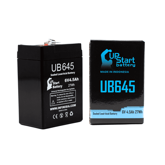 Light Alarms EP665 Battery Replacement - UB645 Universal Sealed Lead Acid Battery (6V 4.5Ah, 4500mAh, F1 Terminal, AGM, SLA) - Includes TWO F1 to F2 Terminal Adapters