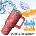 thumbnail image 2 of Double Wall 40oz Tumbler Gift - Festive Stainless Steel w/Reindeer Pattern, Leakproof w/Handle & Straw, 2 of 5