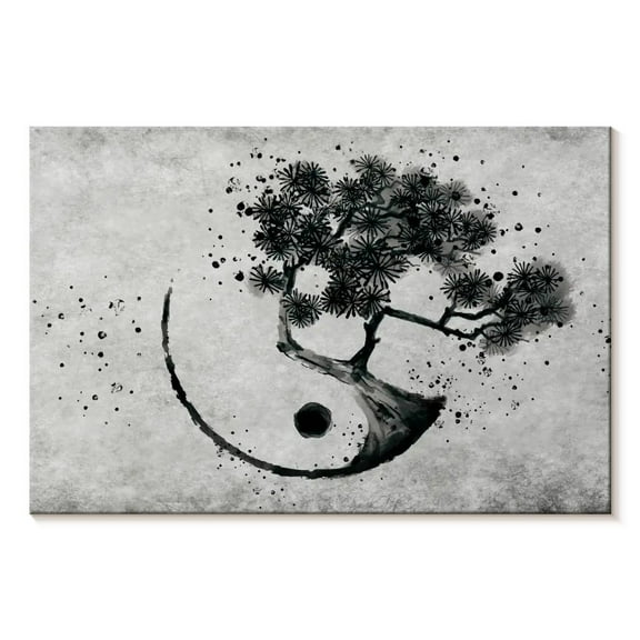 Elephant Stock Bonsai Yin Yang Wall Art - Horizontal Canvas Wall Art - Living Room Wall Decor - Wellness Canvas - Gray And Black Decor - 12" x 8"