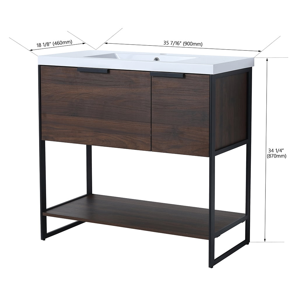 Kepooman 36" Bathroom Floating Vanity Cabinet, Contemporary Walnut Wooden Bathroom Vanity with Doors and Drawer