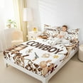 thumbnail image 4 of Manfei Western Cowboys Twin Sheet Sets,Farm Cowhide Horseshoe Twin Fitted Sheet,Rustic Farmhouse Cabin Flat Sheet For Boys Kids,Super Cozy Room Decor,3-Piece, 4 of 7