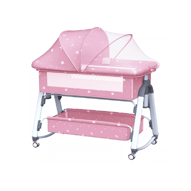Cuna Corral Para Bebé Cuna Mecedora Plegable Con Mosquitero Rosa