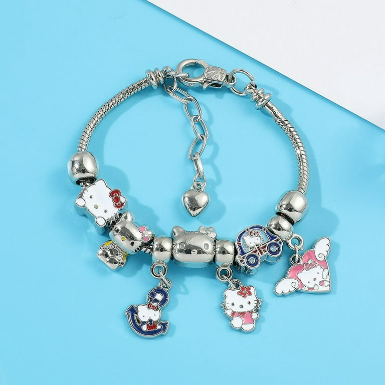 Sanrio Cartoon Figure Hello Kitty Beads Bracelet Jewelry Hello Kitty Enamel  Nameplate Charms Bracelet Couple DIY Jewelry