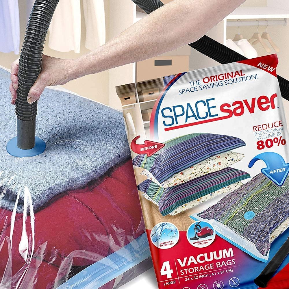 Spacesaver Premium Vacuum Storage Bags - 80% More Storage! Hand-Pump for Travel! Double-Zip Seal and Triple Seal Turbo-Valve for Max Space Saving! (Large, 4 Pack)