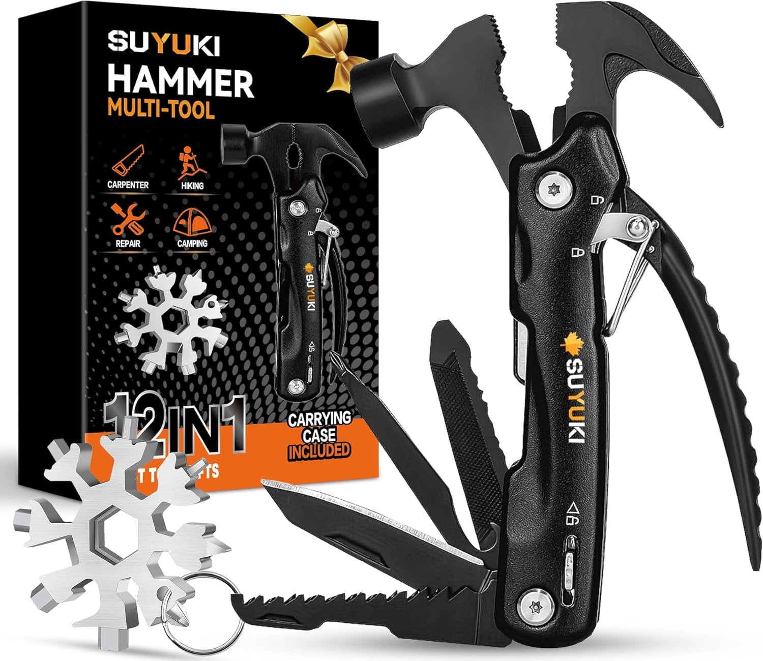 RGHJAR-Hammer Multitool Birthday Gifts for Men, 12 in 1 Hammer Multitool with Snowflake Multi-Tool Gifts for Men Camping Essentials, Gifts for Men,Stocking Stuffers Gifts for Adults Men