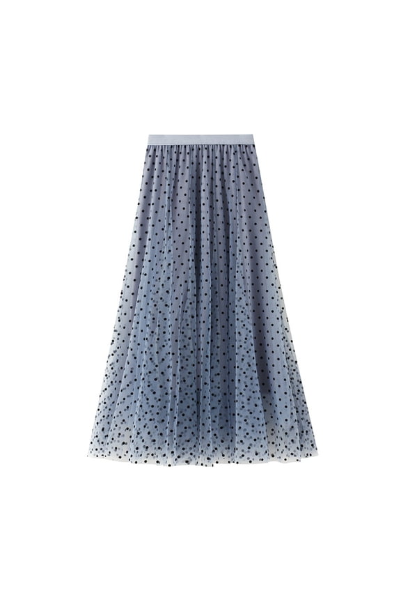 Womens Elastic High Waist Tutu Tulle Skirt Sweet Floral Print Pleated 3-Layers Mesh Midi Fairy Skirts with Lined