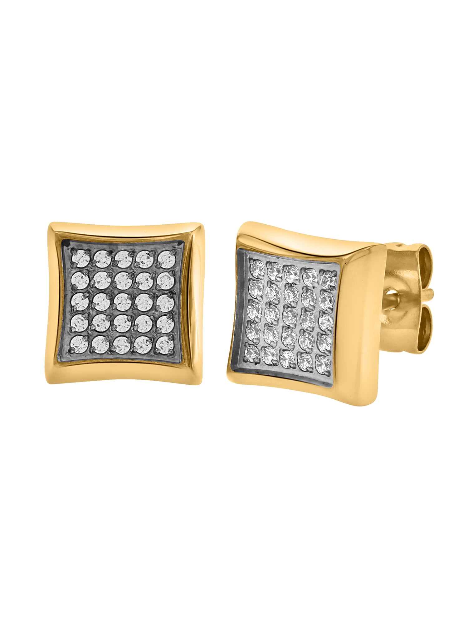 Brilliance Fine Jewelry Men's Two-Tone Yellow IP CZ Stainless Steel Stud Earrings