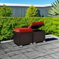 thumbnail image 2 of JJUN Set of 2 Wicker Ottomans, Multipurpose Outdoor Furniture for Patio, Backyard, Additional Seating, Footrest, Side Table w/Storage, Removable Cushions - Red/Brown, 2 of 8