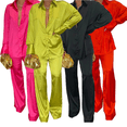 thumbnail image 3 of Txlixc Traje de 2 piezas para mujeres, camisa de manga larga con solapa de color sólido + pantalones Txlixc  moda, 3 of 3