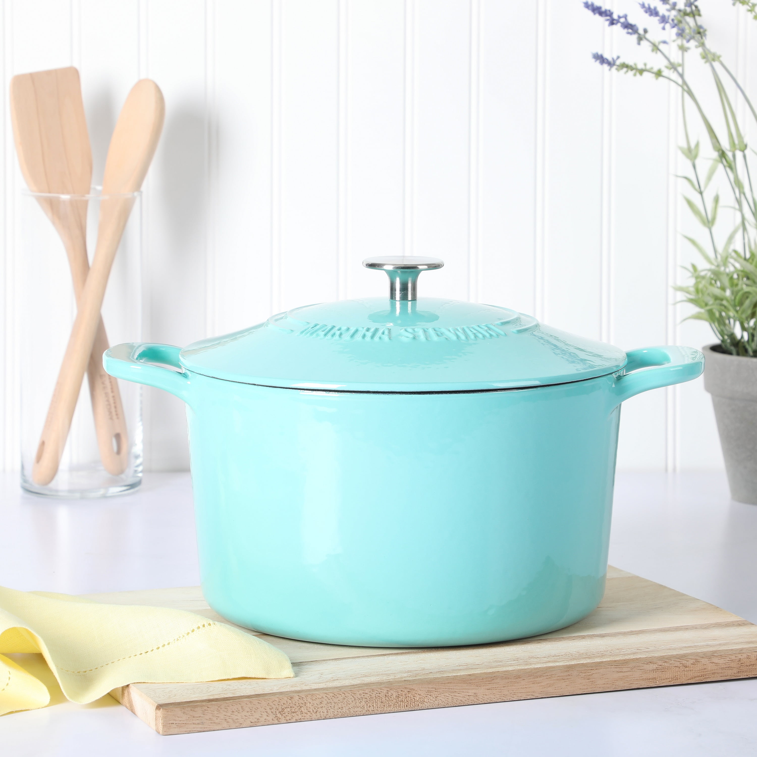 Gibson Martha Stewart Enameled Cast Iron 7 Quart Dutch Oven with Lid in  Turquoise in the Cooking Pots department at