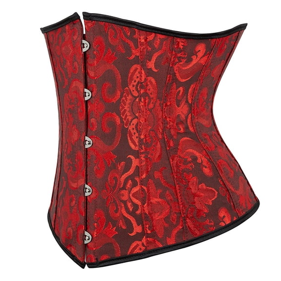 Women's Gothic Embroidery Lace Up Boned Underbust Corset Top Plus Size Black Red XXS