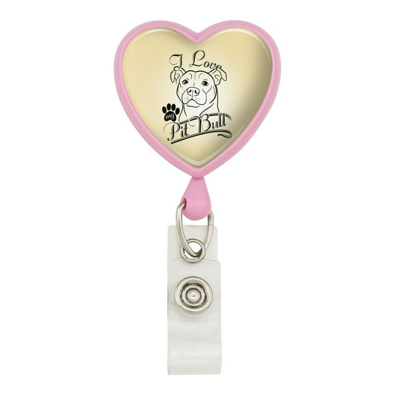 I Love My Pit Bull Heart Lanyard Retractable Reel Badge ID Card Holder