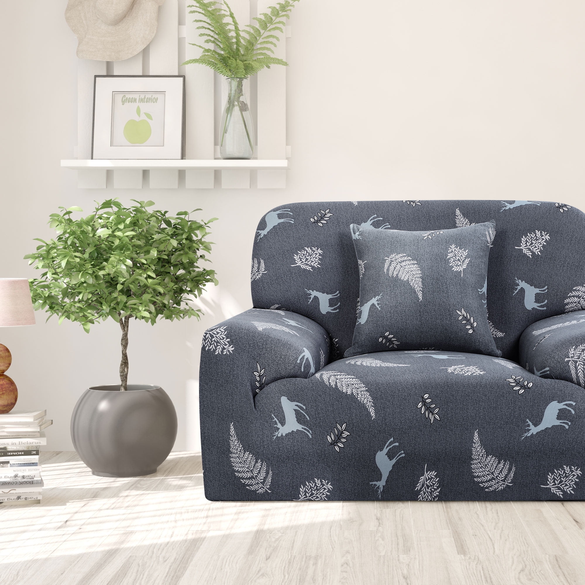 PiccoCasa 1 Seater Sofa Slipcover Spandex Couch Cover, Small Dark Gray