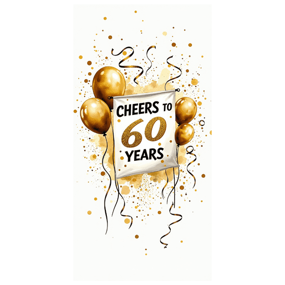 Elegant Black and Gold Glitter 60 Years Banner Backdrop, Cheers to 60 Years Party Decor, Birthday Celebration Photography Props, Party Supplies Background Decorations