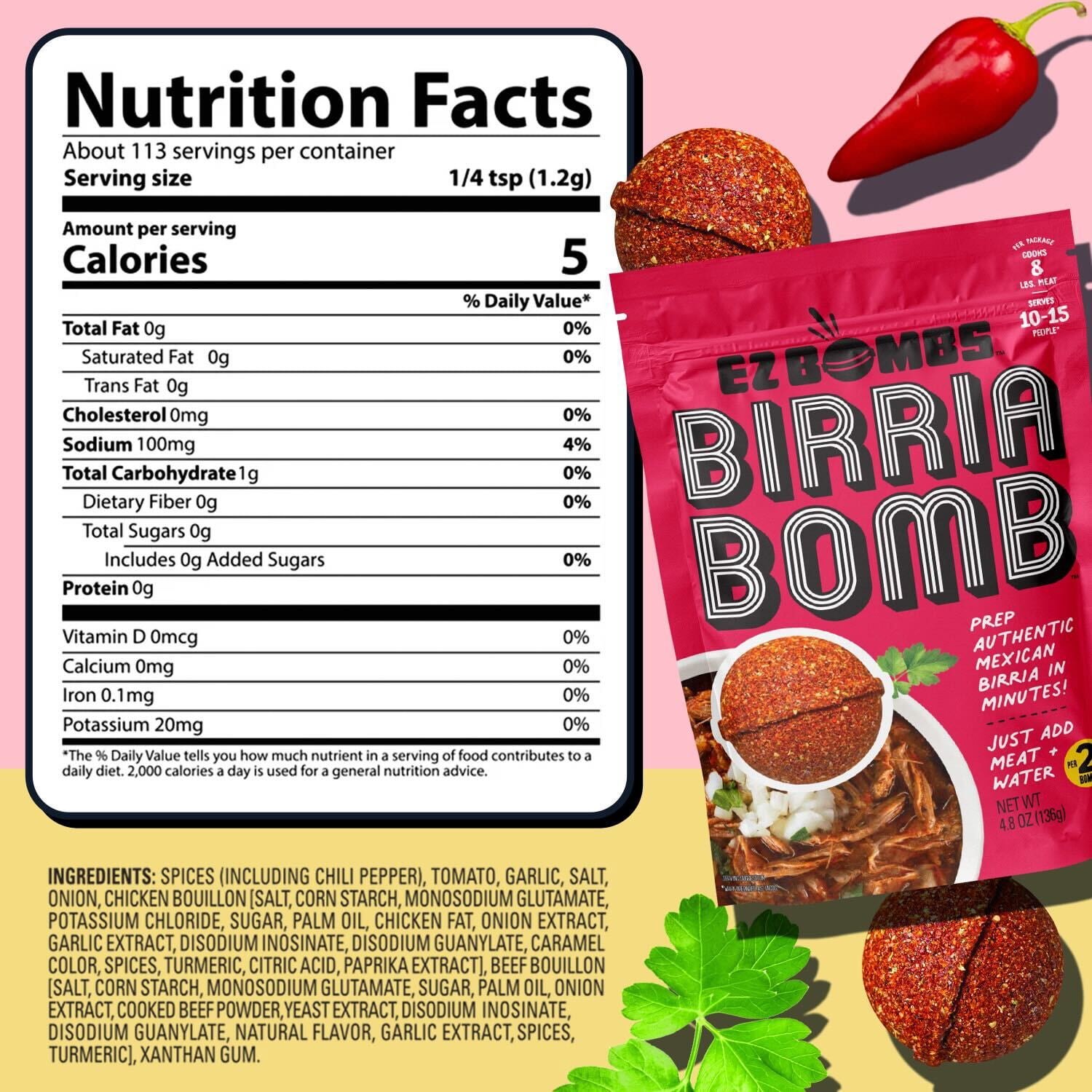 EZ Bombs Birria Bomb Seasoning, 2 Pack - 4.8 oz, Authentic Mexican Spice Mix