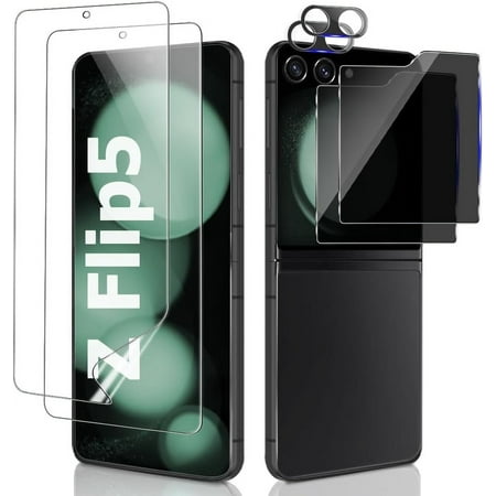 6 in 1 for Samsung Galaxy Z Flip 5 Screen Protector, 2 Pack Tempered Glass Screen Protector+2 Set Camera Lens Protector, 2 Pack Inside Flexible TPU Film