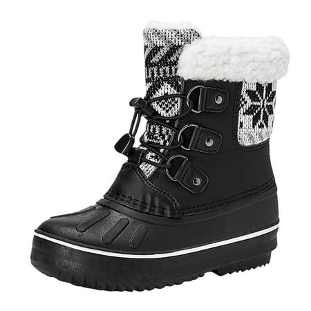 BOBOGOJP Back To School Kids Winter Snow Boots Winter Warm Fleece Lined Kids Non Slip Outdoor Shoes (Black 5.5)