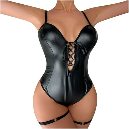 YANHAIGONG Matching Family Swimsuits Sexy Women One-Piece Lingerie Temptation Hollow Out Bandage Babydoll Underwear Sleepwear Bodysuit Leather Underwear