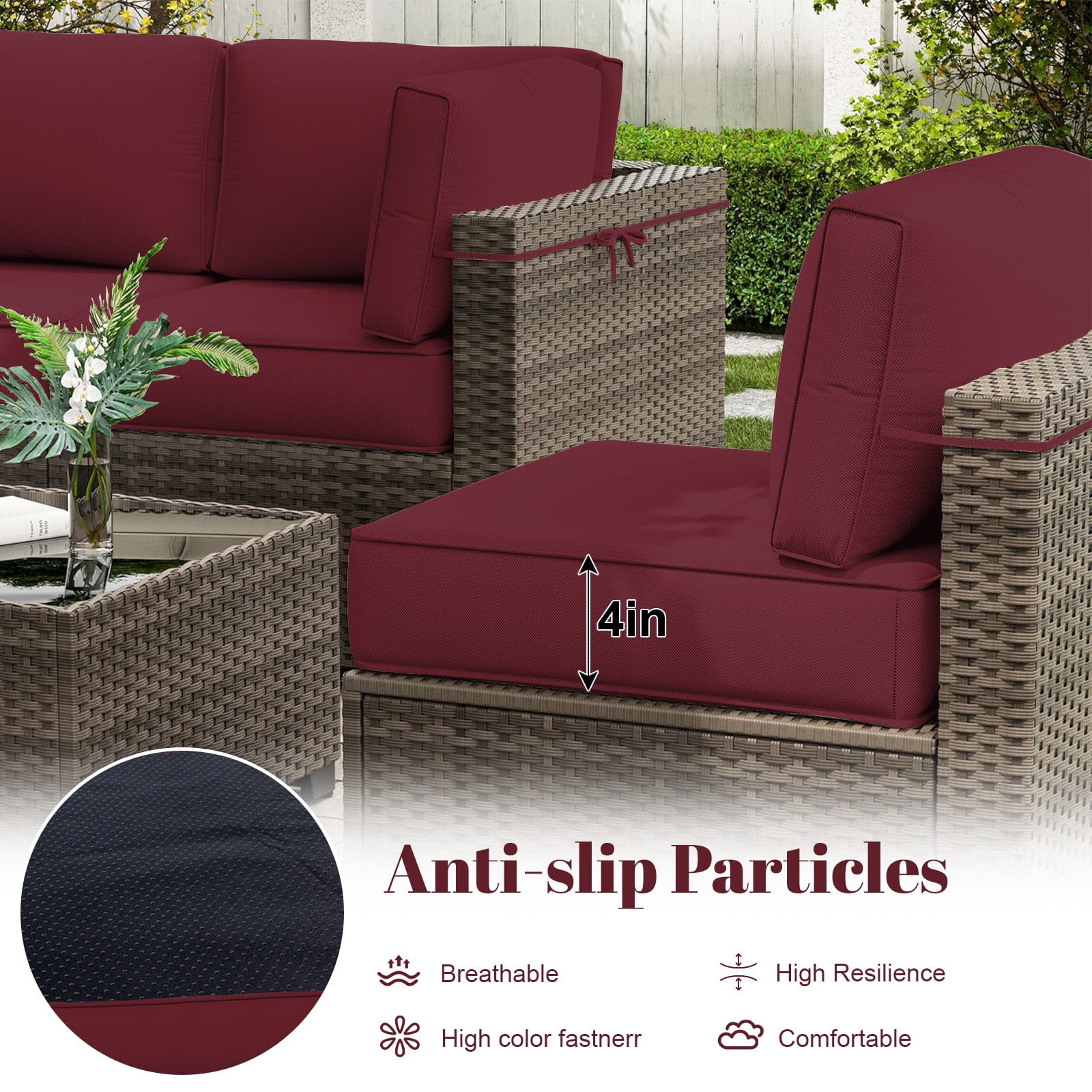HONEY HOME 14 Piece Patio sectional cushions relacement set, 4" Outdoor Furniture Couch Cushion Fits 6-Seat Sectional Rattan Conversation Set, Waterproof, Fade-Resist
