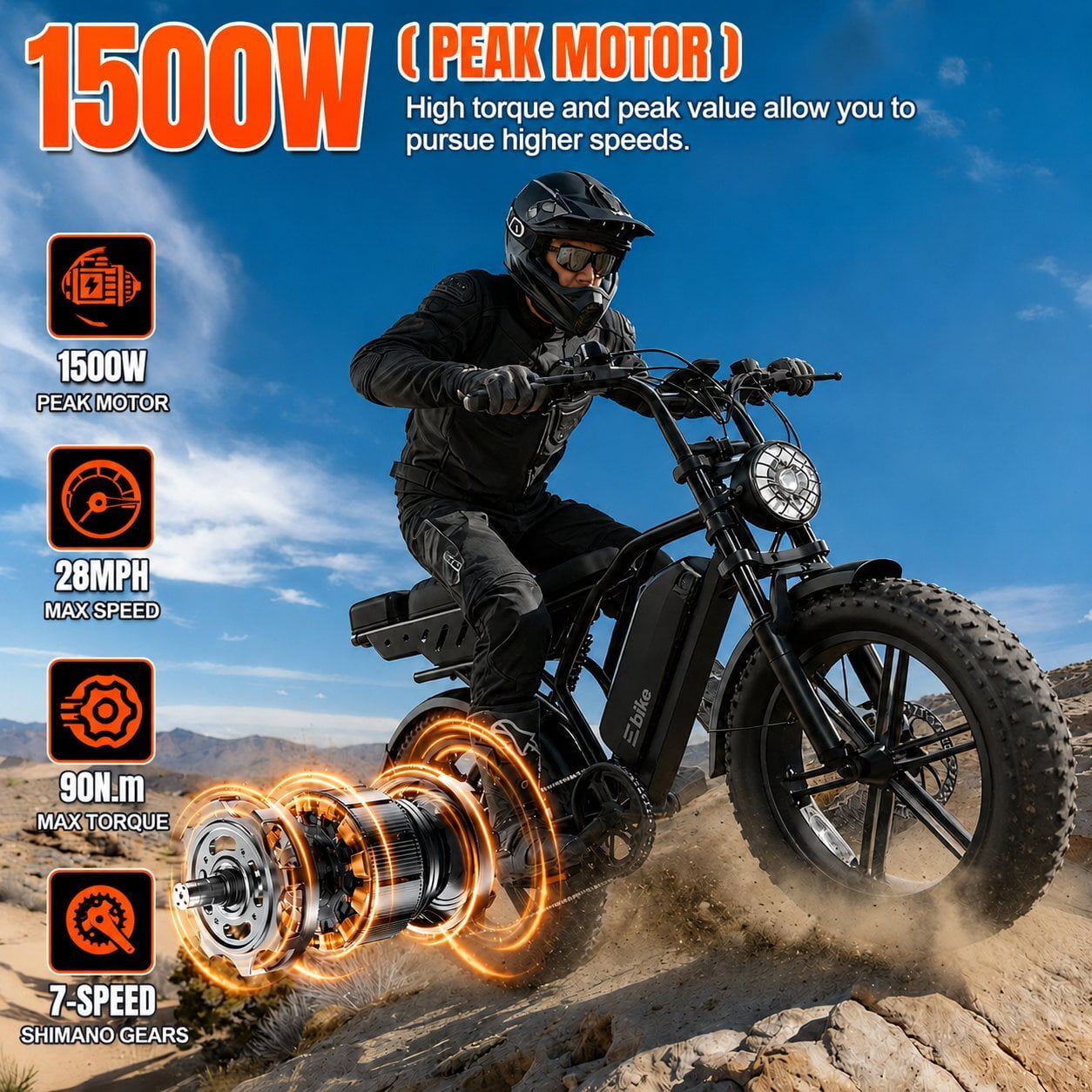 TST Electric Bike for Adults, 750W Motor, 20"x4" Fat Tire, E Mountain Bike, 48V/15AH UL2849
